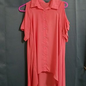 Shirt Front, Long Back Pink Button Down Top
